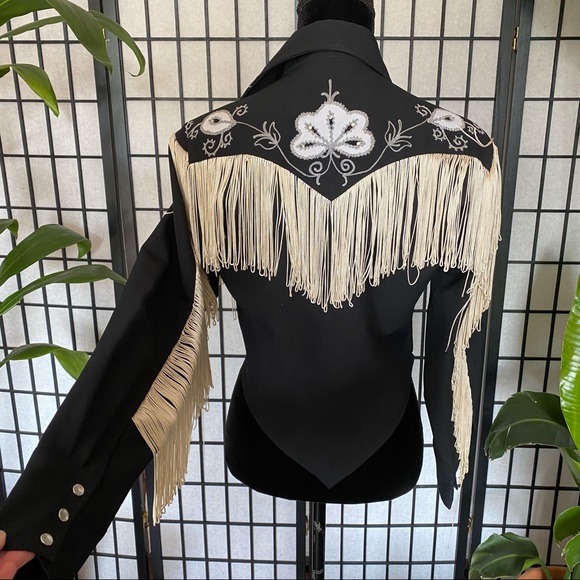 Vintage H Bar C California Ranchwear Cropped Fringe Taos Western Top w Tail - Picture 1 of 8
